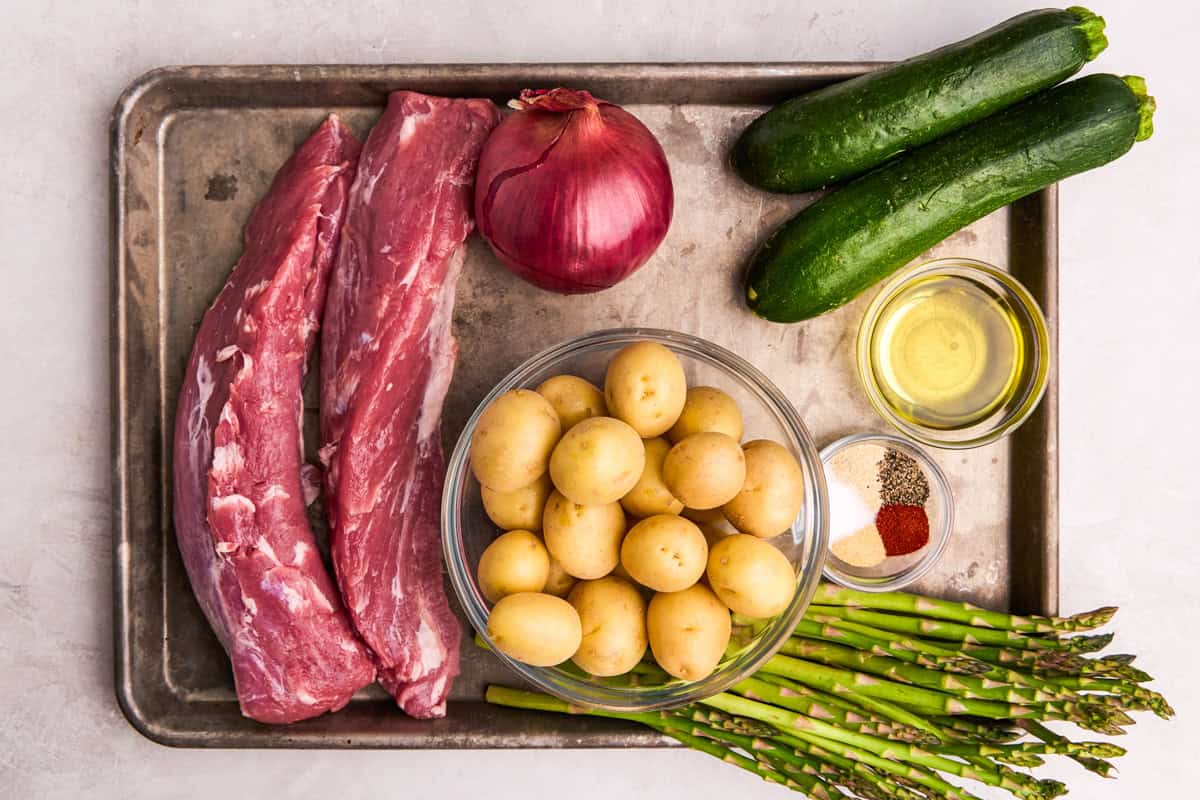 Ingredients for Sheet Pan Pork Tenderloin & Veggies.