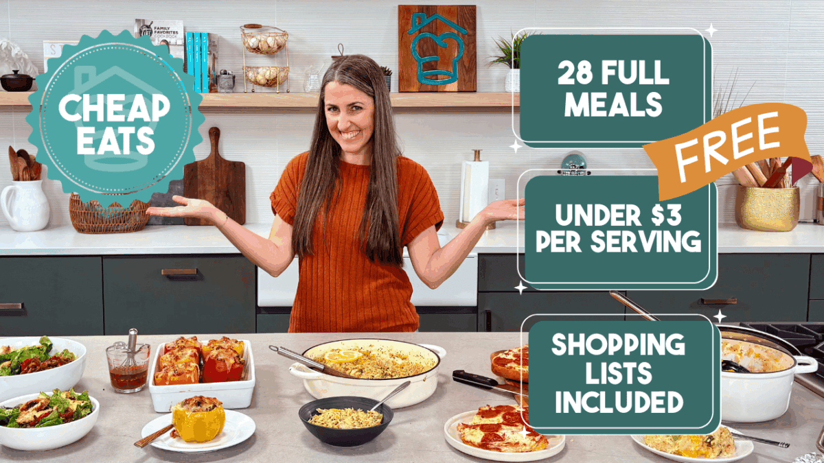An image of Rachel Farnsworth in The Stay At Home Chef Kitchen with the Cheap Eats Meal Plan.