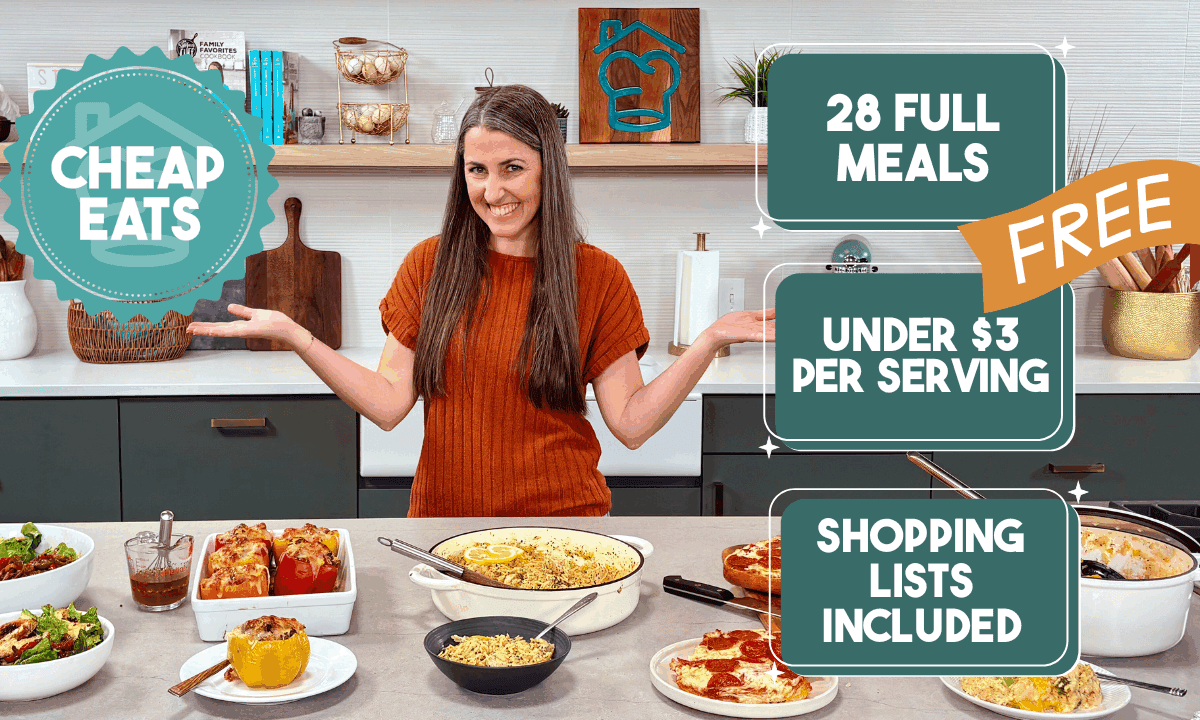 An image of Rachel Farnsworth in The Stay At Home Chef Kitchen with the Cheap Eats Meal Plan.