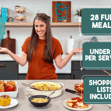 An image of Rachel Farnsworth in The Stay At Home Chef Kitchen with the Cheap Eats Meal Plan.