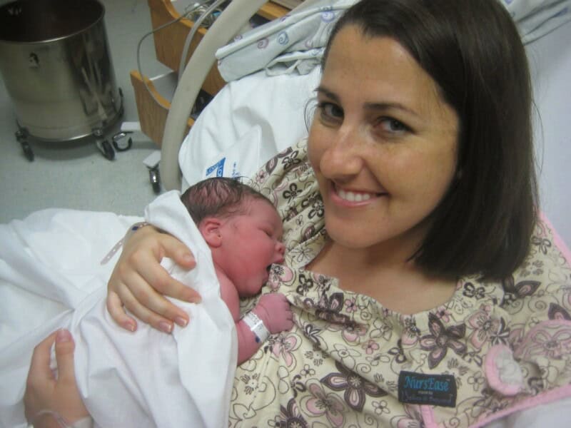 Rachel Farnsworth with newborn baby.