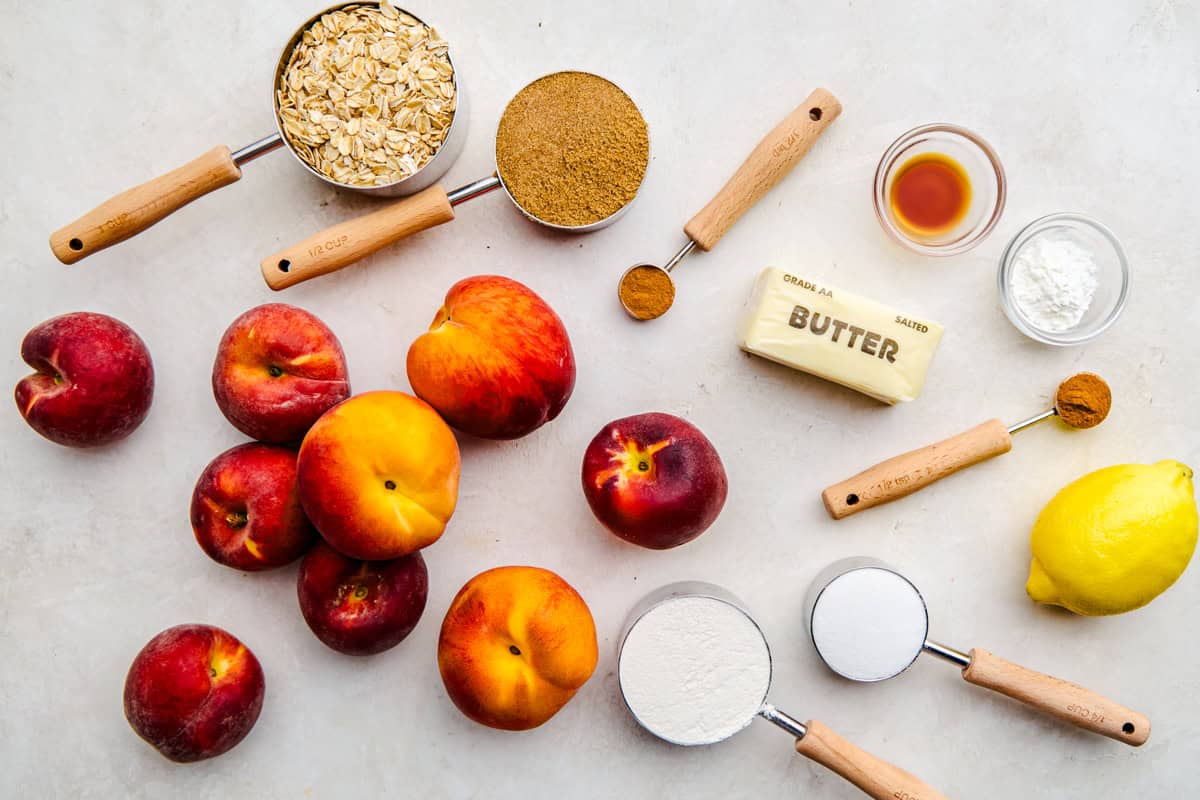 Ingredients for the Best Ever Peach Crisp.