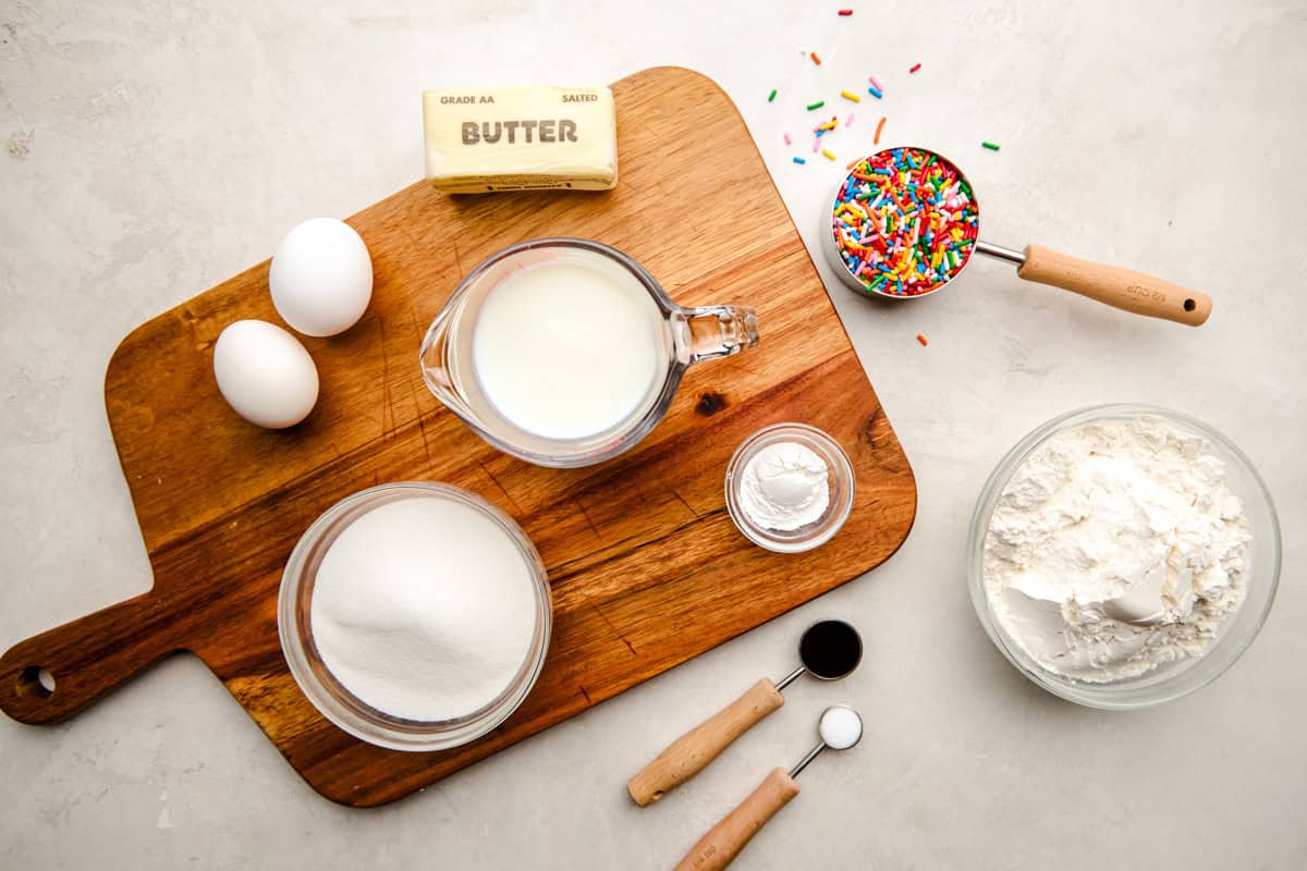 Ingredients for Funfetti Birthday Cupcakes.