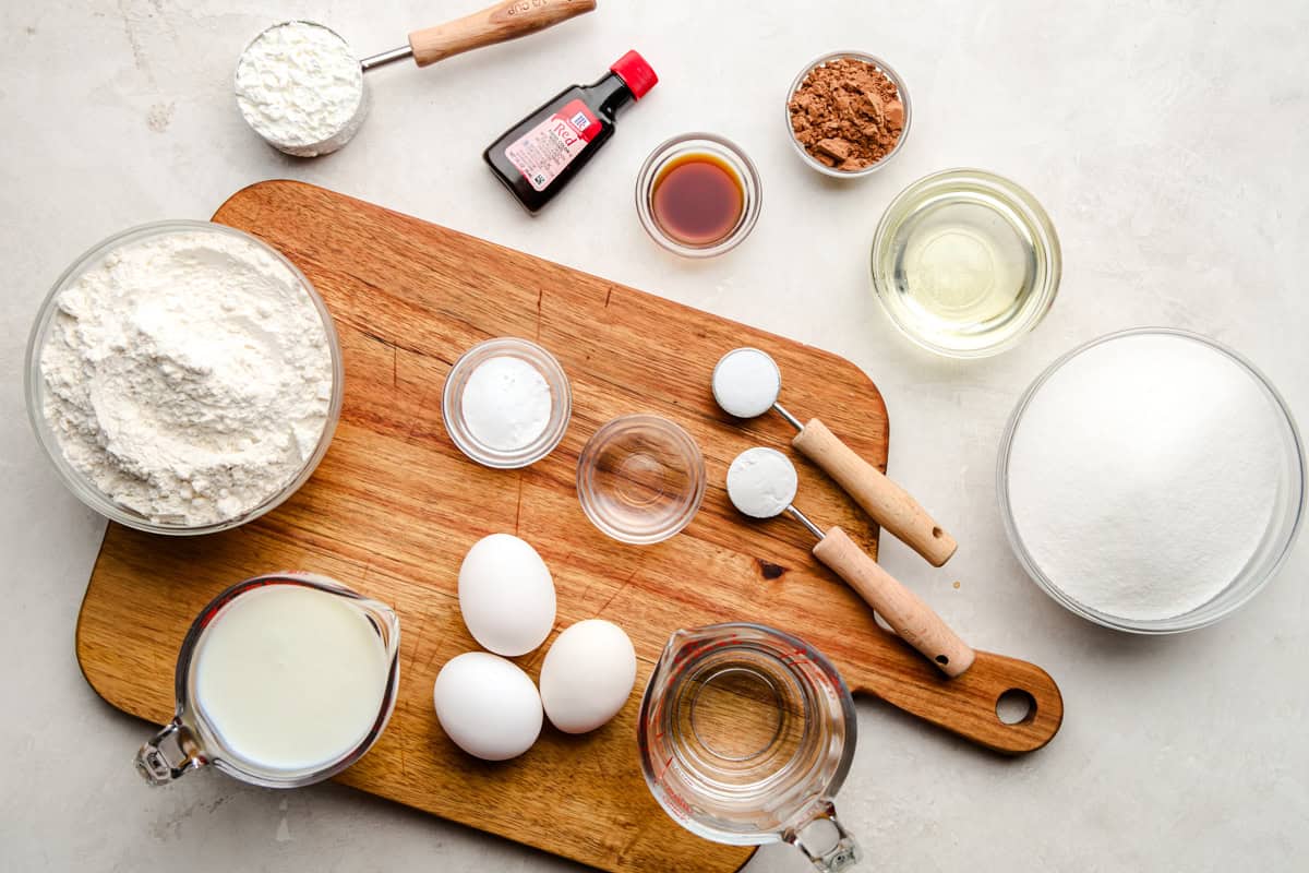 Ingredients for the Most Amazing Red Velvet Cupcakes.