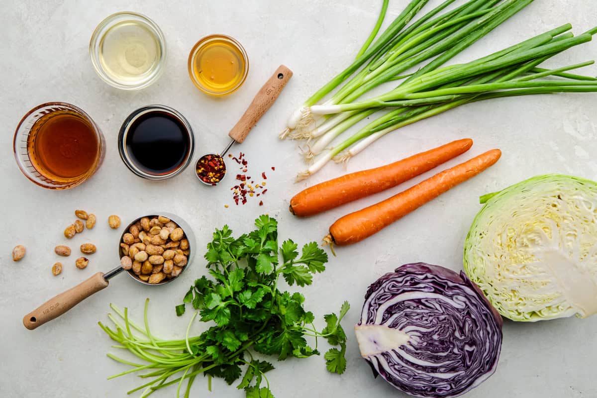 Ingredients for Spicy Sesame Coleslaw.